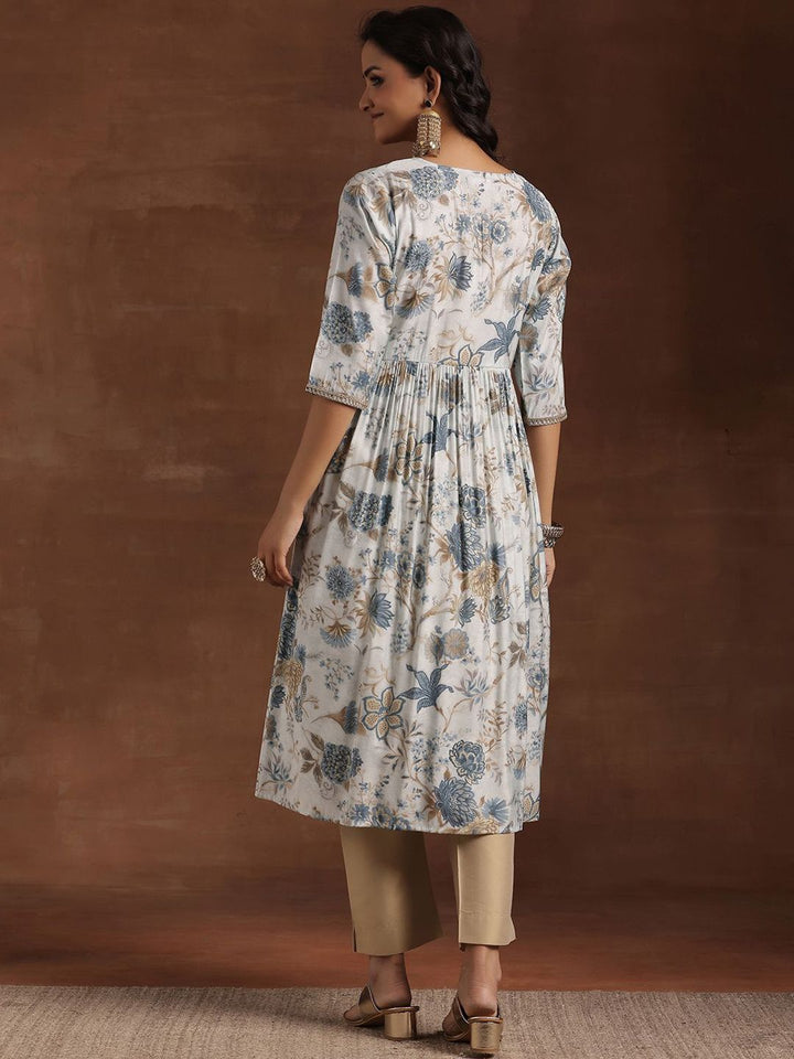 Libas Floral Printed Mirror Work High Slit Straight Kurta