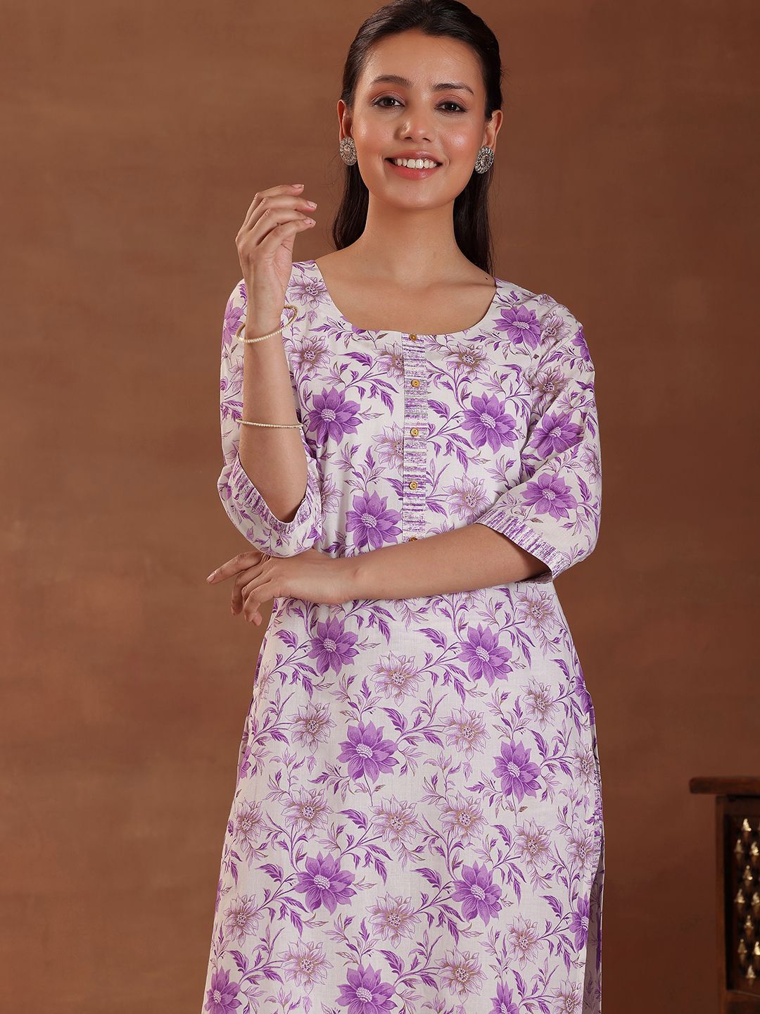 Libas Floral Printed Pure Cotton Straight Kurta with Trousers & With Dupatta