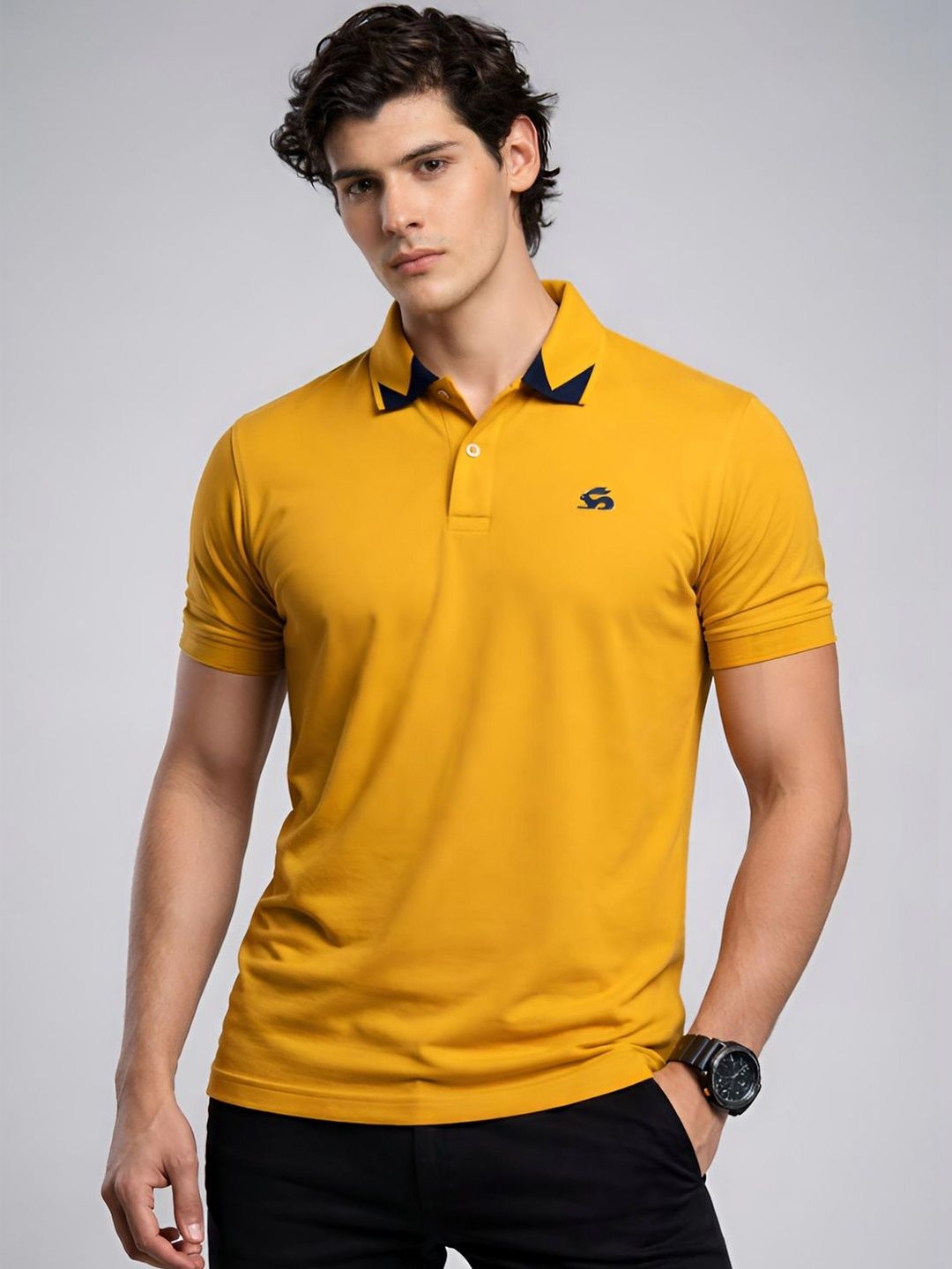 T-shirt Kolar Polo Logo Jenama ADRO Lelaki
