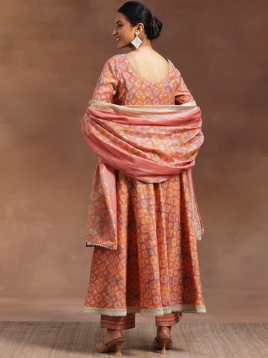 Libas Ethnic Motifs Printed Zari Panelled A-Line Kurta With Trouser & Dupatta