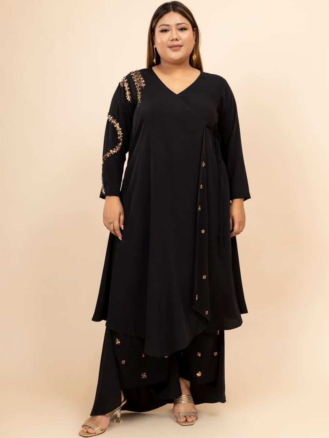 Mamicha Embellished V-Neck Top & Palazzos Co-Ords