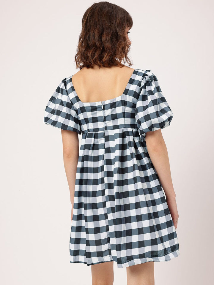DressBerry Charming & Sassy Puff-Sleeve Monochrome A-Line Mini Dress