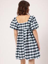 DressBerry Charming & Sassy Puff-Sleeve Monochrome A-Line Mini Dress