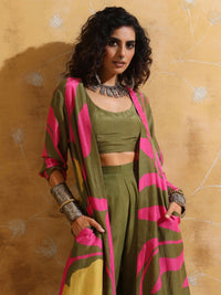 trueBrowns Printed Muslin Silk Top Jacket With Trousers Co-Ords