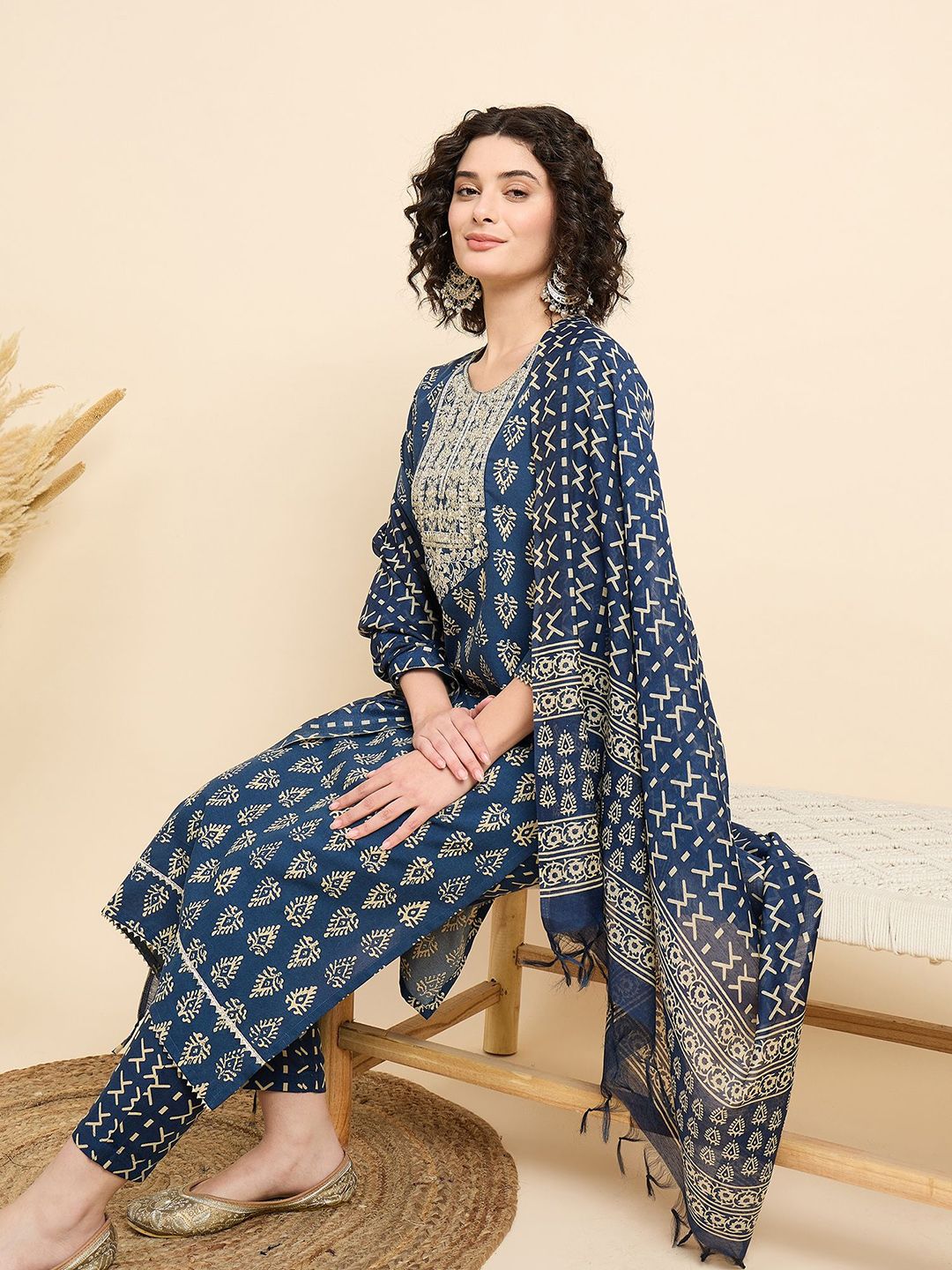 KALINI Women Ethnic Motifs Printed Regular Kurta with Trousers & With Dupatta