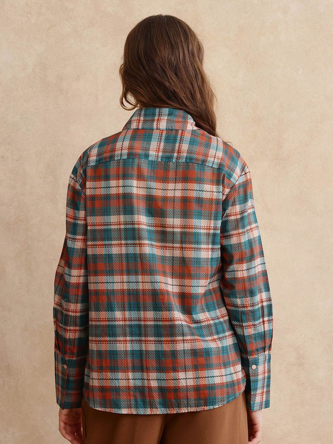 RAREISM Women Comfort Spread Collar Checked Casual Shirt