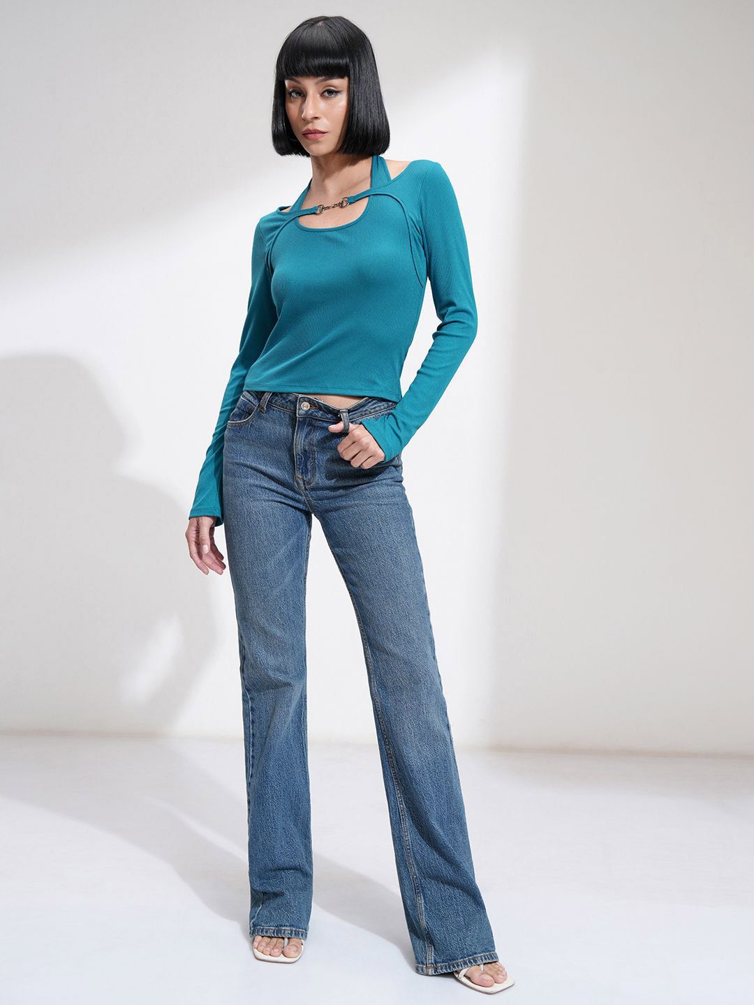 Street By Tokyo Talkies Women Ribbed Halter Cutout Layered Top