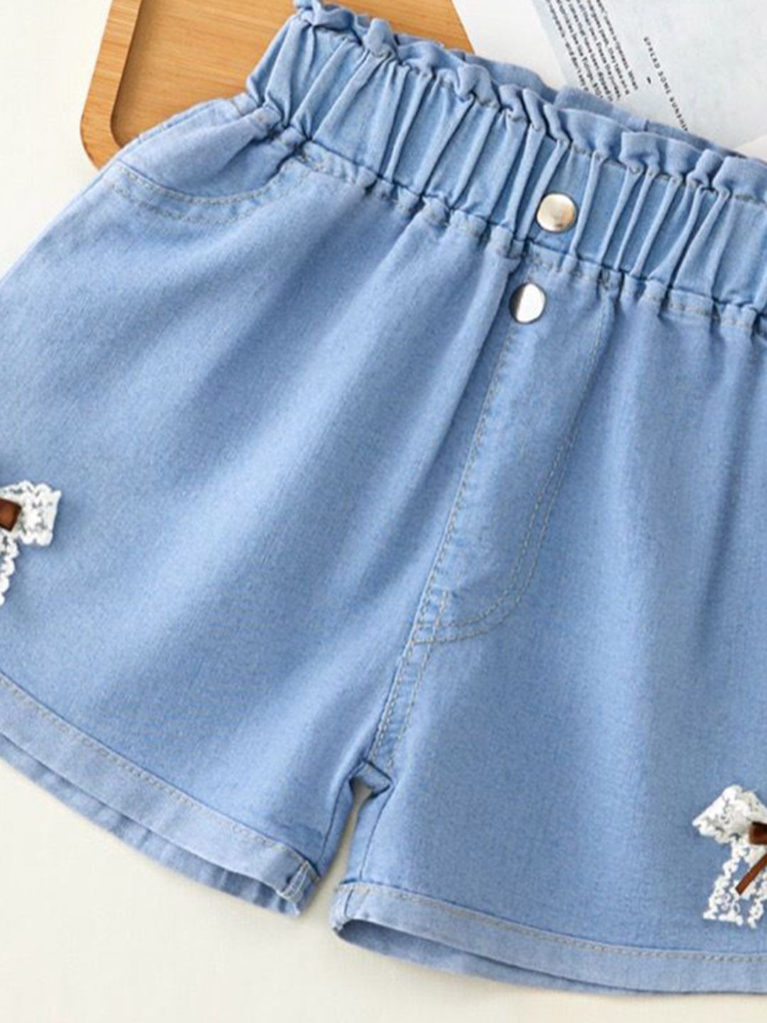 YK Girls Embellished Washed Denim Shorts