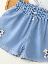 YK Girls Embellished Washed Denim Shorts