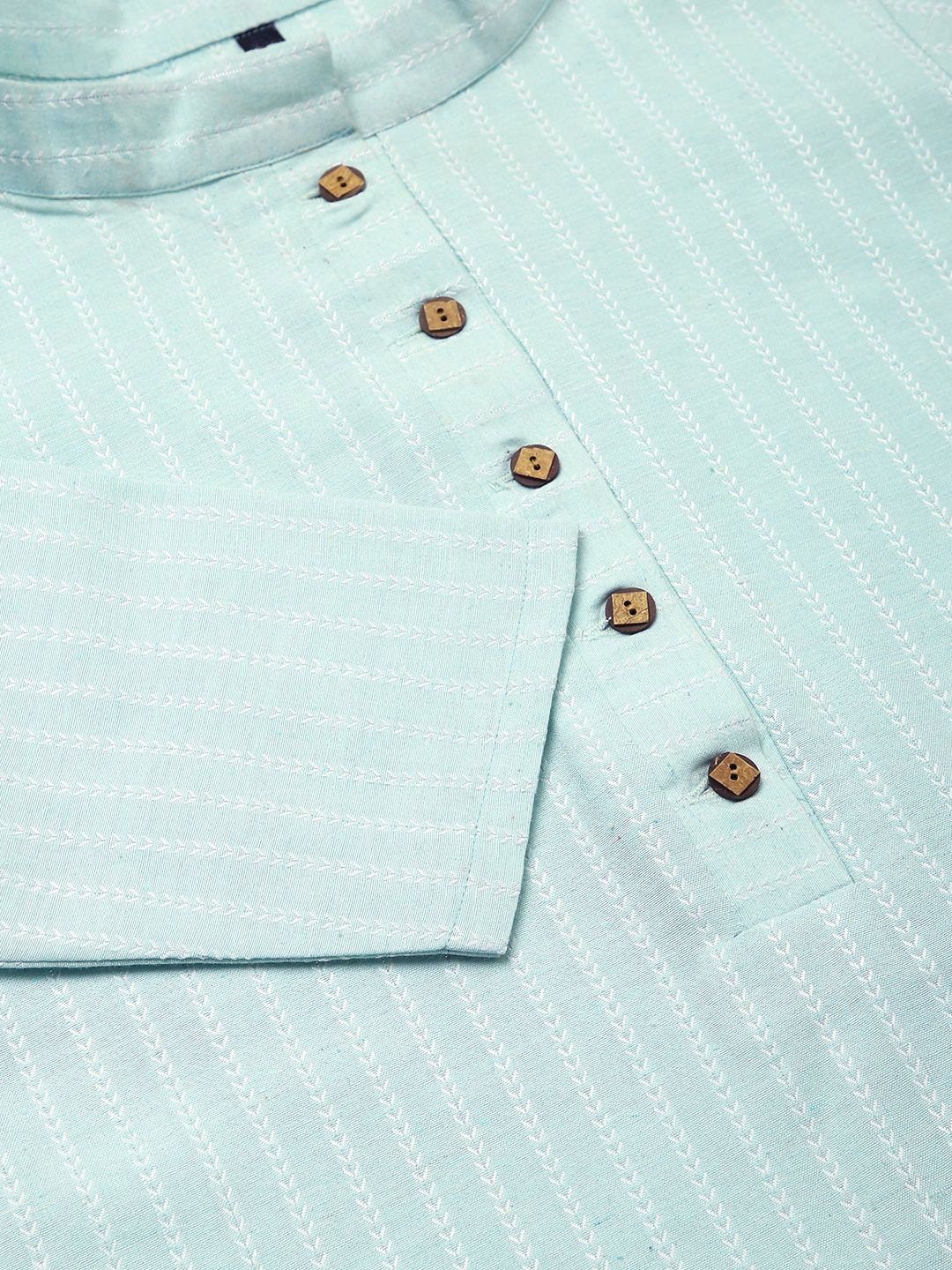 KALINI Striped Woven Design Mandarin Collar Three-Quarter Sleeves Straight Kurta