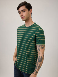 SPYKAR Men Striped Round Neck Cotton Slim Fit T-shirt