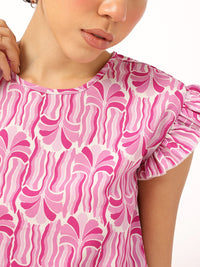 DressBerry Candy Colored Couture Printed Ruffled Top