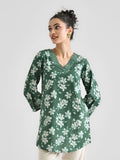 Rustorange Floral Printed V-Neck Pure Cotton Kurti