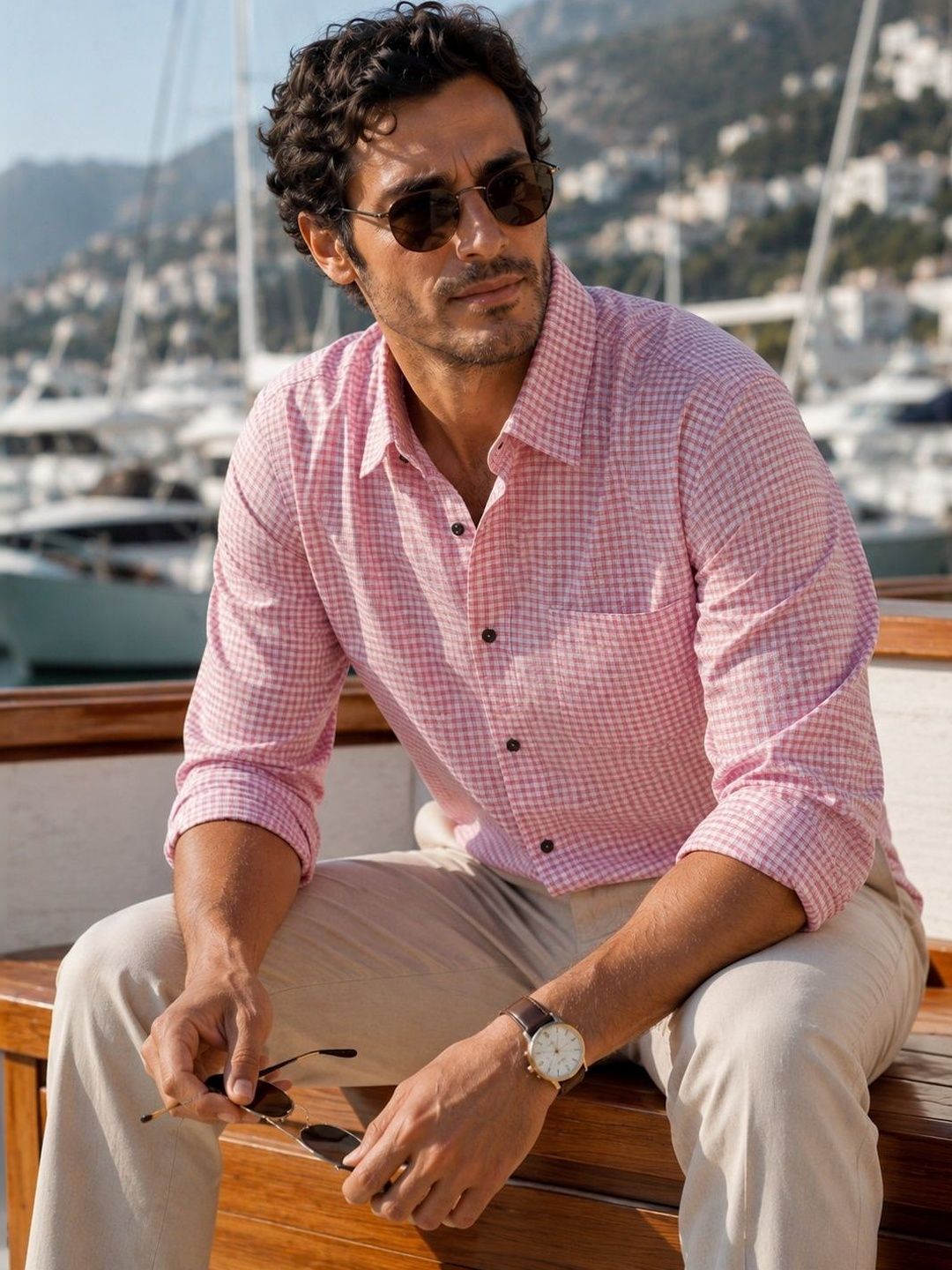 Eszett Checked Spread Collar Pure Cotton Casual Shirt
