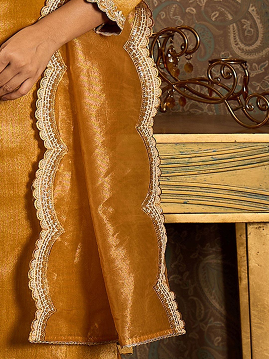 Indo Era Floral Embroidered Round Neck Regular Liva Kurta With Trouser With Dupatta