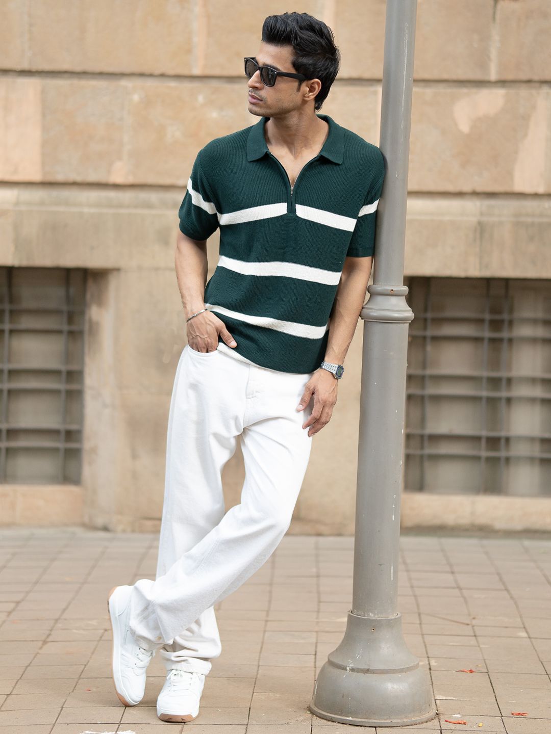 Powerlook Striped Polo Collar T-shirt