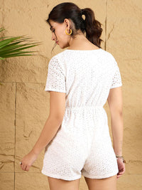 Berrylush Women V-Neck Self Design Cotton Playsuit