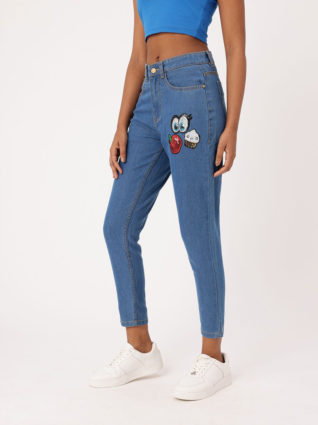 DressBerry Women Bold Grunge Embellished Sequined Mom Fit Jeans