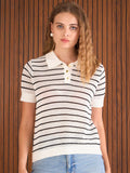 SASSAFRAS Stripess Polo Collar Crochet T-Shirt