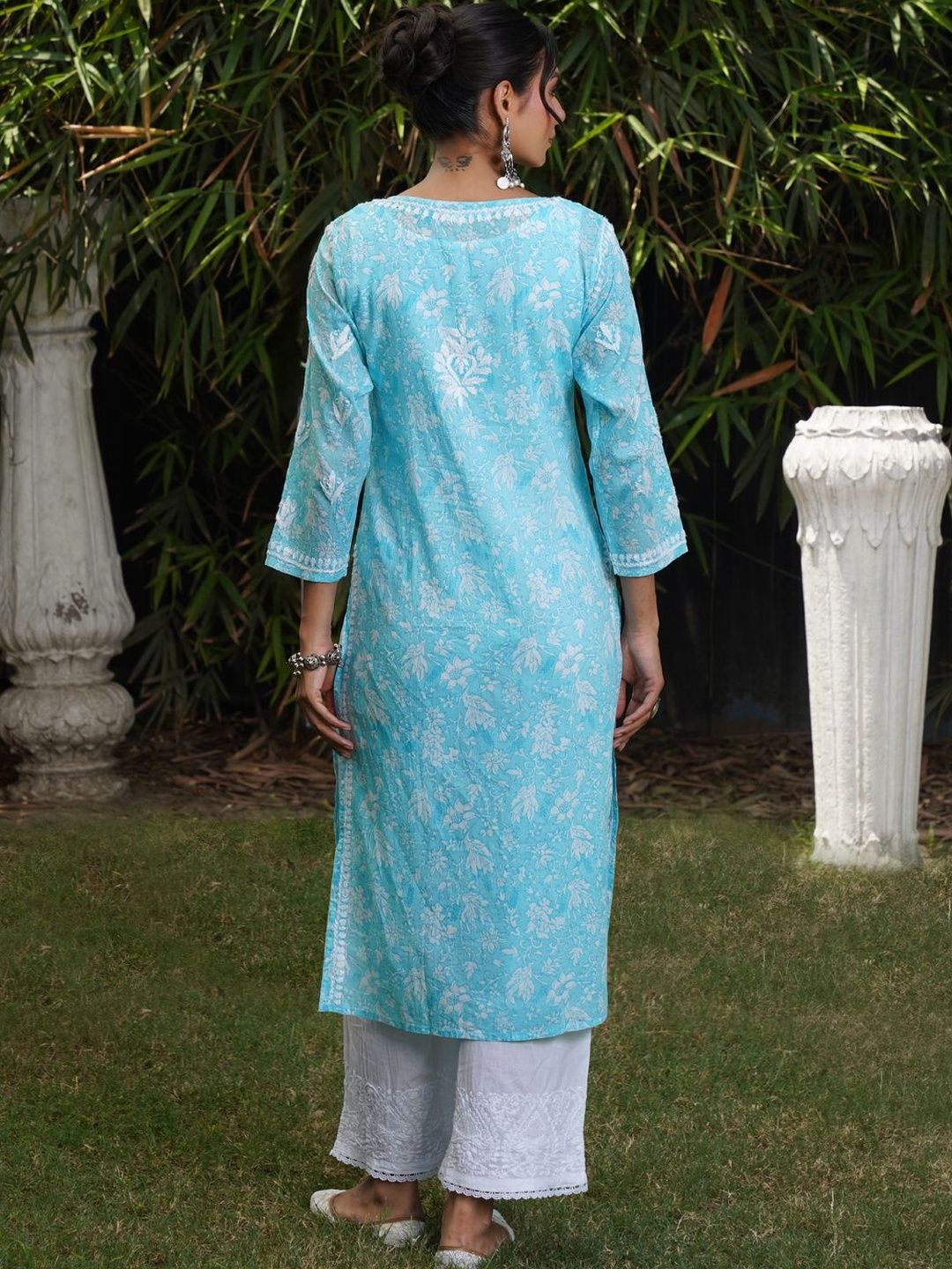 Rumah Chikankari Wanita Sulam Chikankari Cetakan Indie Kurta