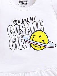 Happy Faces Girls Smiley Print Pure Cotton Fit & Flare Dress