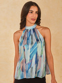 AND Women Abstract Printed Halter Neck Top