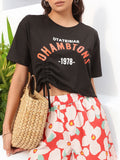 DressBerry Grunge Groove Typo Print Ruched Top