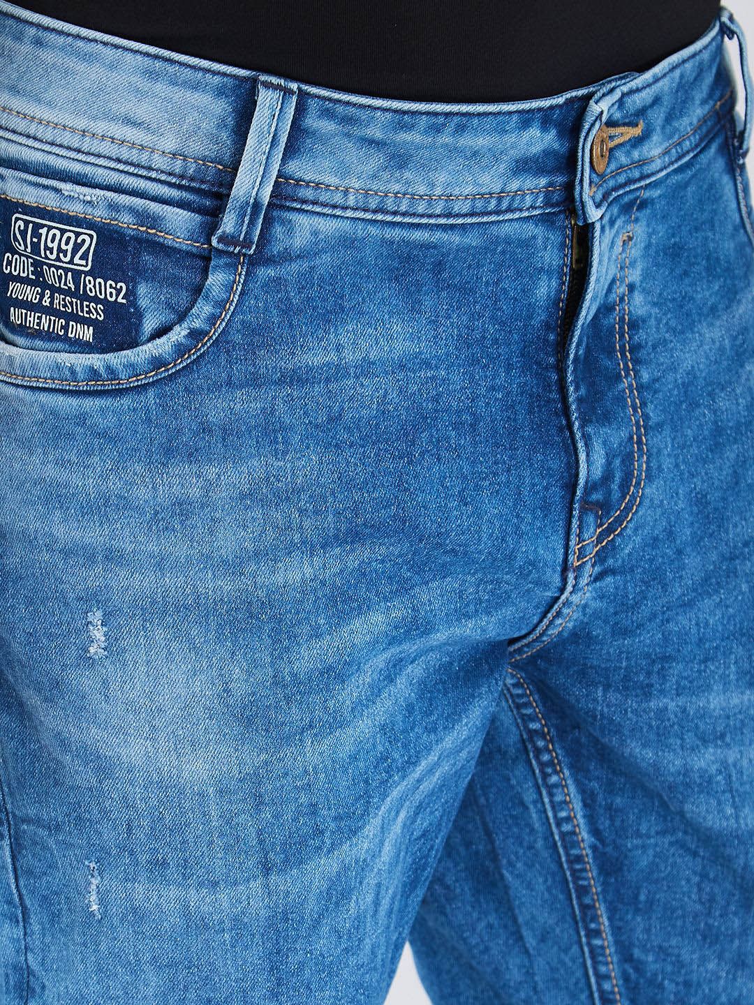 SPYKAR Men Slim Fit Mildly Distressed Light Fade Stretchable Jeans