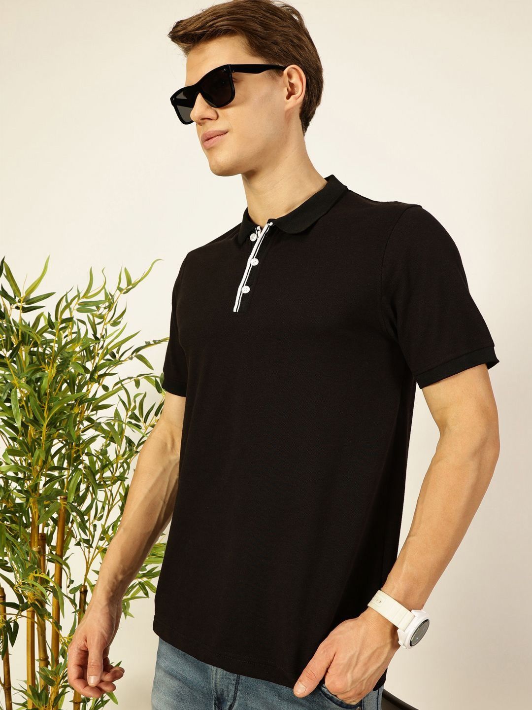 Thomas Scott Men Solid Polo Collar Cotton T-shirt