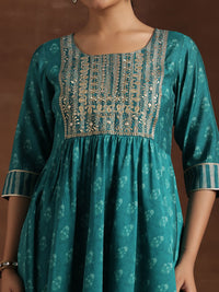 Libas Floral Printed Pleated Mirror Work Anarkali Kurta with Trousers & Dupatta