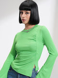 Tokyo Talkies Women Ribbed Mock Neck Fitted Top