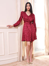 AND Women V-Neck Fit & Flare Dress With Belt