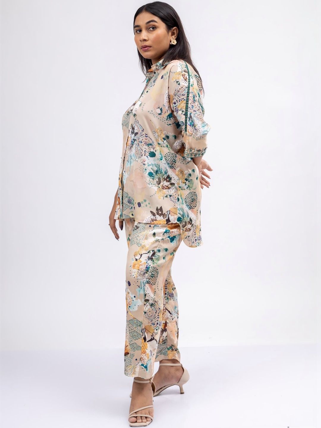 Mamicha Printed Shirt Collar Shirt & Trousers Co-Ords