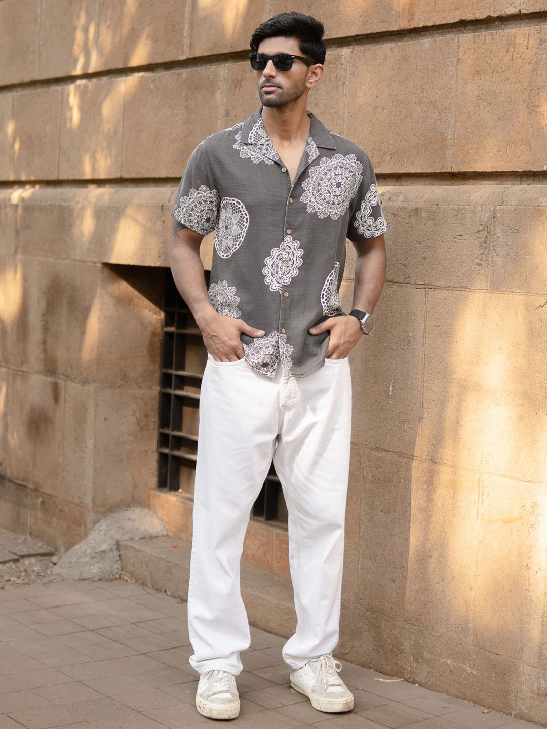 Powerlook Men Grey Mandala Printed Shirt