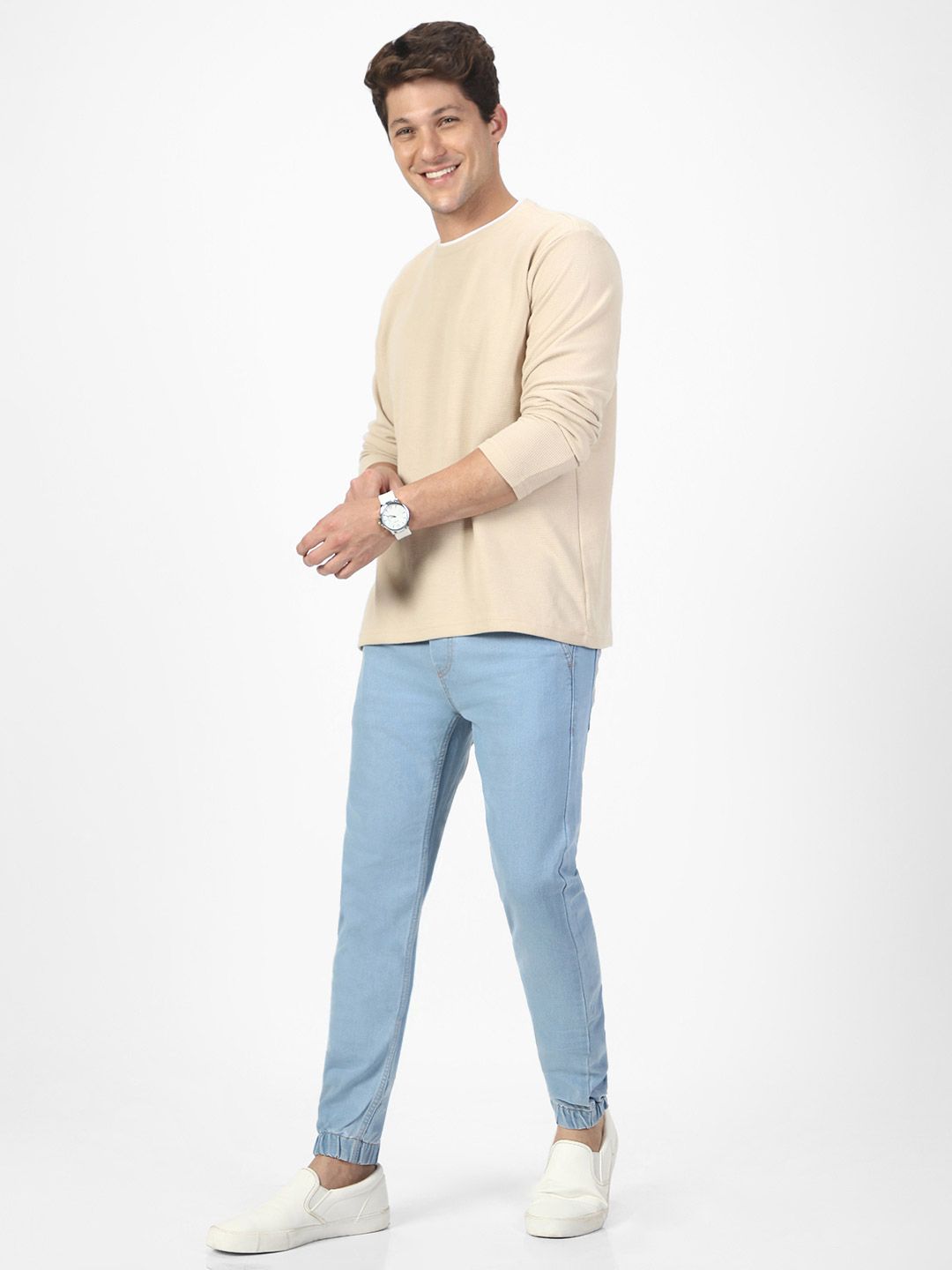 Urbano Fashion Men Blue Slim Fit Mid-Rise Clean Look Stretchable Jogger Jeans