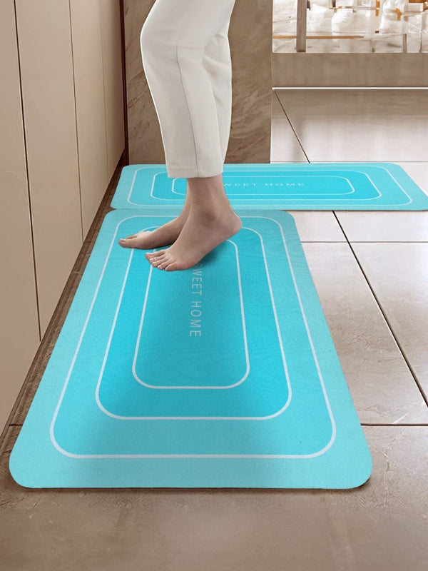 Cortina Blue 2 Pieces Printed Rectangular Anti-Skid Kitchen Mats