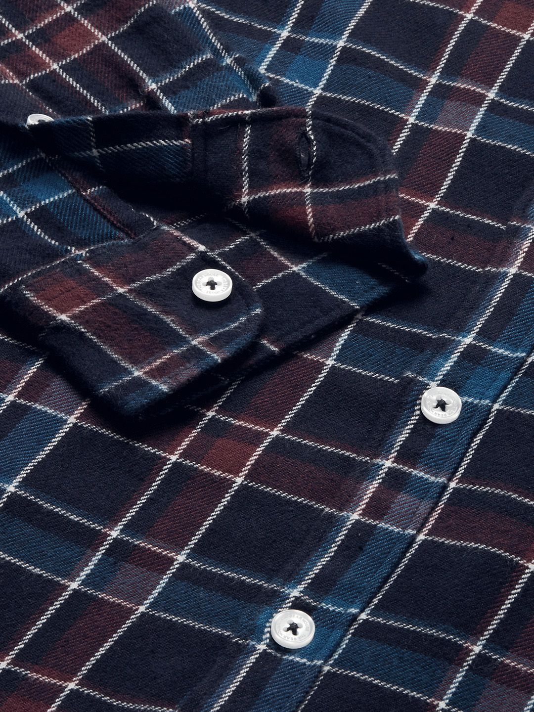 THE BEAR HOUSE Men Navy Blue Slim Fit Checked Flannel Pure Cotton Casual Shirt