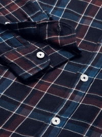 THE BEAR HOUSE Men Navy Blue Slim Fit Checked Flannel Pure Cotton Casual Shirt