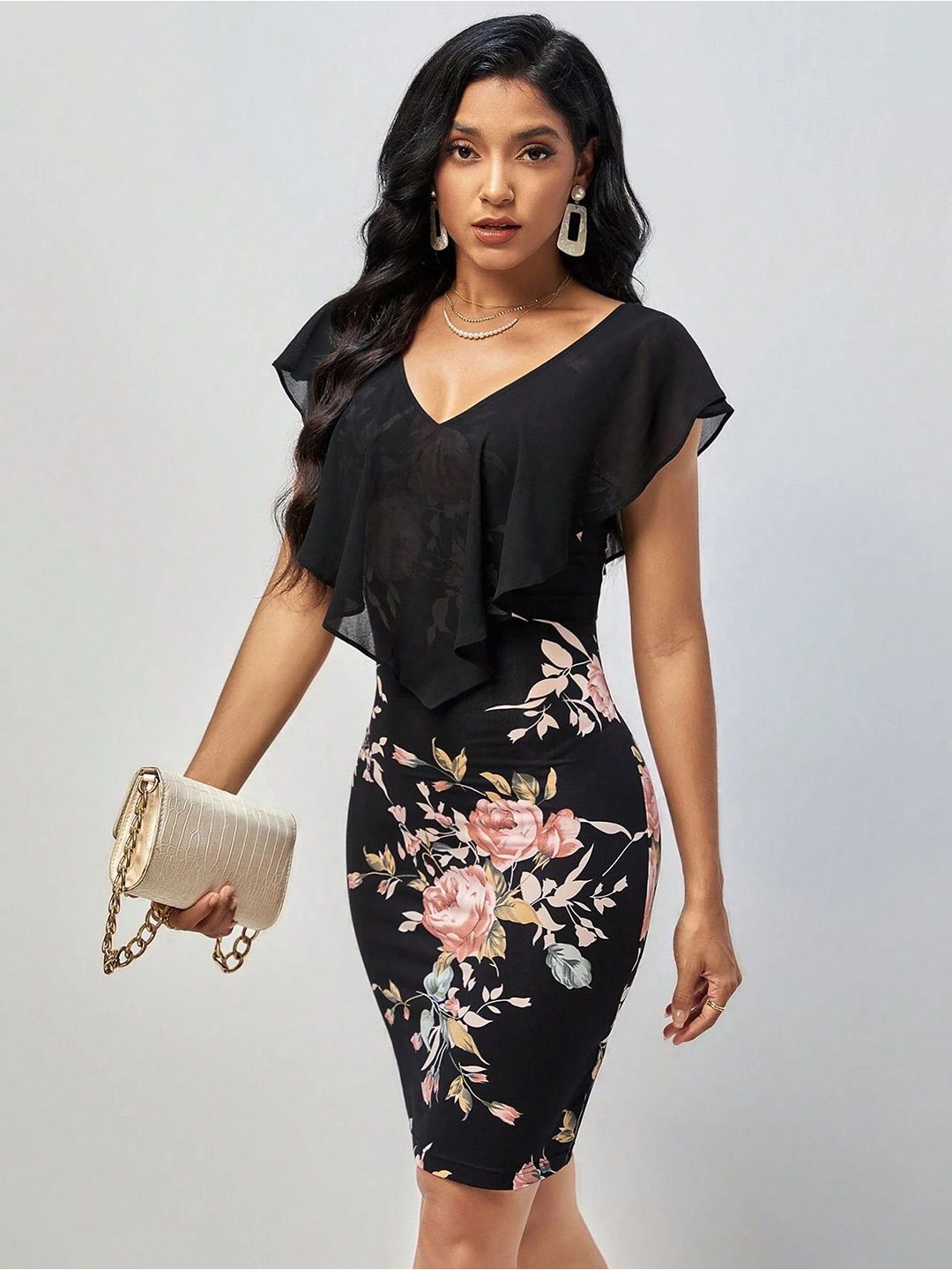 all about you Women Floral Print Ruffles Bodycon Dress