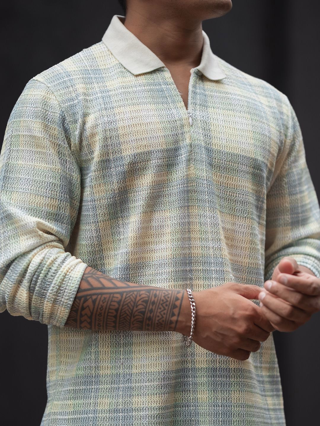 Powerlook Men Checked Polo Collar T-shirt