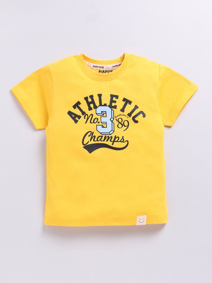 Happy Faces Boys Pure Cotton Typography Printed T-shirt