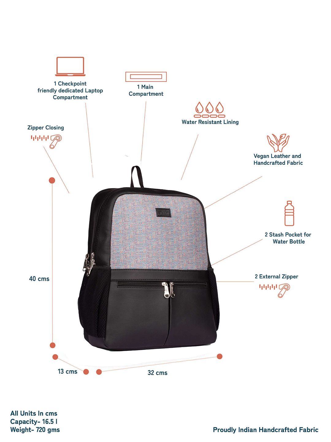 ZOUK Unisex Padded Backpack with Compression Straps