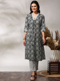 Anouk Black Floral Printed Straight Kurta With Trouser