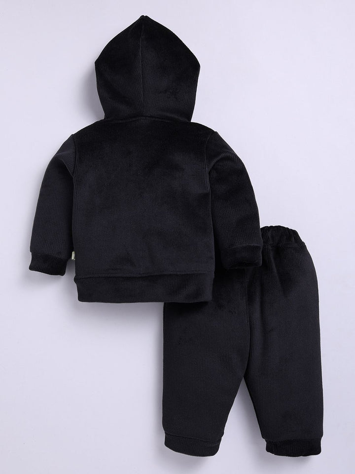 Moms Love Infant Boys Ribbed Velvet-Finish Pure Cotton Hooded Sweatshirt With Joggers