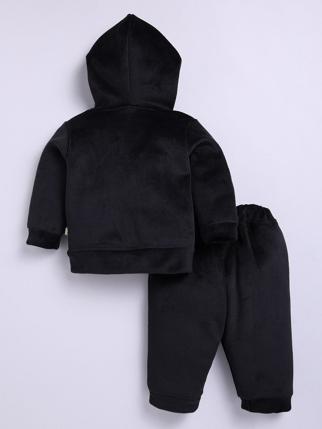 Moms Love Infant Boys Ribbed Velvet-Finish Pure Cotton Hooded Sweatshirt With Joggers