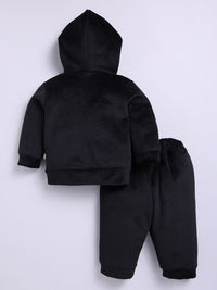 Moms Love Infant Boys Ribbed Velvet-Finish Pure Cotton Hooded Sweatshirt With Joggers