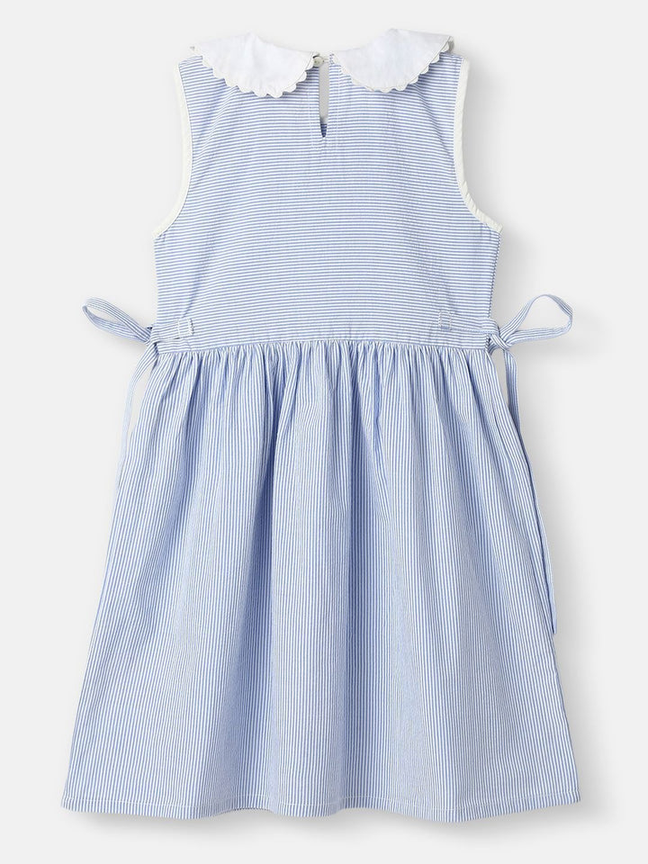 Nauti Nati Girl Cotton Peter Pan Collar Dress with Front Pockets and Cat Patches