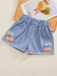 YK Girls Embellished Washed Denim Shorts