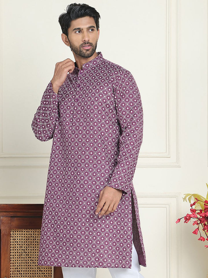 Jompers Floral Embroidered Mandarin Collar Silk Straight Kurta
