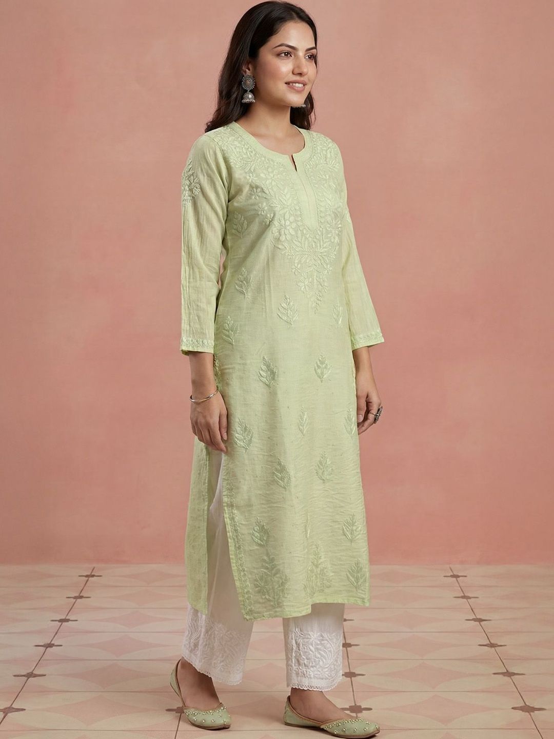 House of Chikankari Women Ethnic Motifs Embroidered Thread Work Chanderi Silk Kurta